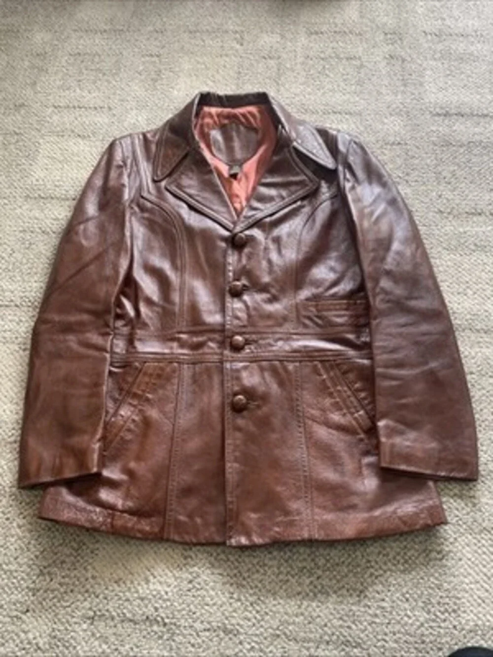 Vintage 70s 100% Cabretta Glove Leather Jacket Blazer Brown Size 44